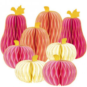Pumpkin Honeycomb Centerpiece Pinkish Purple Tissue Paper Honeycomb Tabletop with Glitter Pumpkin Fall Party Supplies