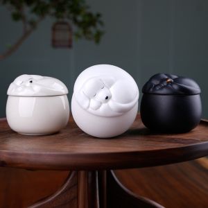 OUTOPEN 150ml Hộp đựng hài cốt chó mèo đang ngủ Bàn chân thú cưng Đài tưởng niệm Lọ đựng tro cốt thú cưng bằng gốm sứ Hộp Ký Ức Dễ thương Hộp đựng tro cốt thú cưng Lễ tang thú cưng