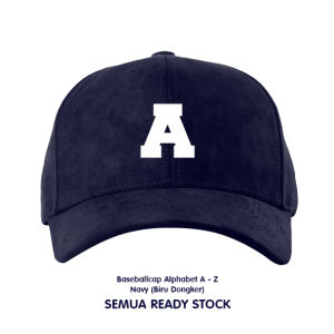 Topi Baseball Navy Biru Dongker Abjad Huruf Teks & Strap Pengait Belakang Besi Premium
