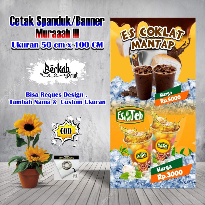 Spanduk Banner Es Teh dan Es Coklat Ukuran 50 cm x 100 cm