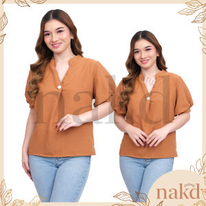 NAKD FASHION DELPHY PUFF SLEEVES CHINESE COLLAR BUTTONS BASIC CASUAL EVERYDAY TOP BLOUSE 1606