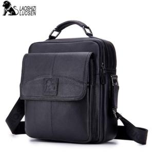 LAOSHIZI LUOSEN 100% Genuine Leather Shoulder Messenger Bags Male man Small Tote Vintage Crossbody Messenger Bag Mens Handbag