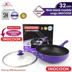 panci penggorengan / wok tutup kaca 32cm / japanese wok / wok marble 32cm PANACOOK - ungu