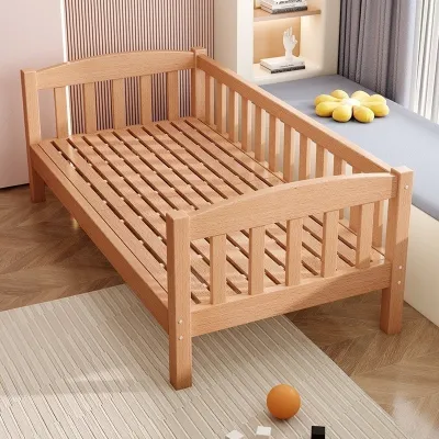 Beech Wood Childrens Bed with Guardrail Small Toddler Bed Durable and Practical Side Bed Widened and Spliced Large Bed