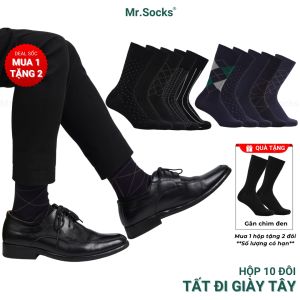 Combo 10 đôi tất giày tây Mr.Socks màu xanh và đen vớ nam cổ cao chất liệu thoáng mát khử mùi hôi thoáng khí - GOM-MIX17-CB10