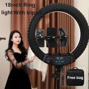 Ring light 18 inches panel 2700K-7500K CRI 96+ 82W 1200LM 185-245V 200cm line length 120pcs lamp beads 2 Pin US Plug 210cm tripod stand bag complete set Make up Light Photography High CRI color accuracy Adjustable color temperature