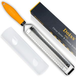 PRO Citrus Lemon Zester & Cheese Grater — Parmesan Cheese Lemon Ginger Garlic Nutmeg Chocolate Vegetables Fruits - Razor-Sharp Stainless Steel Blade + Protect Cover - Dishwasher Safe