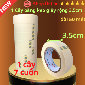 Băng keo giấy rộng 3.5cm dài 50 mét lõi giấy 3mm - 1 cây có 7 cuộn