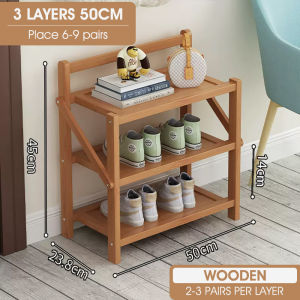 HXR Installation Free Foldable Shoe Rack Multi Layer Outdoor Bamboo Shoe Rack Wooden Cabinet Organizer Storag Shelf Doorwaye Shoes Rack 鞋架 BTO