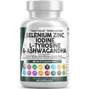 Clean Nutra Selenium 300mcg Iodine 500mcg Thyroid Support for Women & Men    L Tyrosine 500mg Ashwagandha Supplement Bladderwrack Turmeric Kelp Schisandra Zinc Pills Capsule Supp