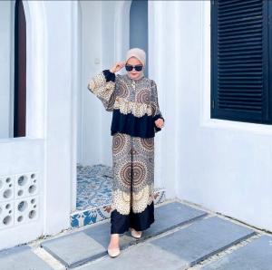 SASSY ONE SET // SETELAN TIE DYE MOTIF KOTAK - KOTAK TERBARU WANITA LENGAN PANJANG KEMEJA // RAYON REALPICT