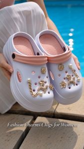 Easyfit Womens Clogs with Free Charms Chic Sandals 7cm Platform Lightweight EVA Slippers Non-slip