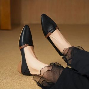 Free Shipping New Spring And Autumn Collection: Pointed-Toe Black Low-Heeled Flat-Soled Soft-Faced Comfortable And Versatile Casual Shoes For Women