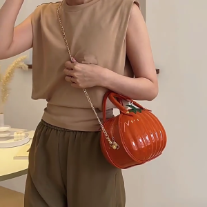 2023 PU Tote Bag Girl Women Halloween Pumpkin Handbag Shoulder Crossbody Bag Large Capacity Bag Leisure Bag with Chain