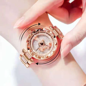【1-3Days Delivery】Lucky on Your Turn Luxury Rhinestones Sparking Fortune Quartz Watch Lady Trendy Waterproof