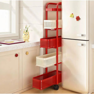 5-Tier Colorful Mobile Storage Rack Kitchen Narrow-Gauge Storage Rack Metal Pull-Out Storage Rack Space-Saving