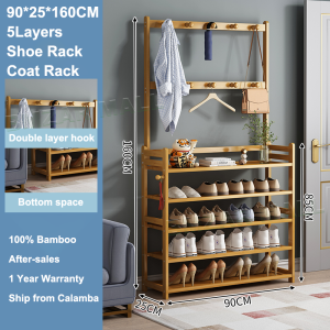 Shira Shoe Rack Clothes Hanging Rack With Shoe Storage 2in1 Clothes Spac Bamboo Coat Rack Shoe Hat Rack