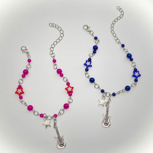 Minwen New Trendy Y2K Couple Bracelets For Women Girl Hollow Pentagram Guitar Pendant Beaded Bracelet Friends Jewelry Gift