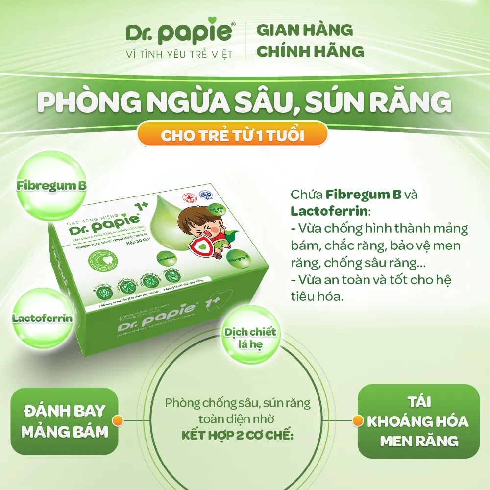 [Chính hãng] Gạc Rơ Lưỡi Dr.Papie 1+ Tiêu Chuẩn 5SAO, Làm Sạch Răng, Lưỡi, Nướu, Phòng Chống Sâu Răng Cho Bé - 30Gói/Hộp:5897