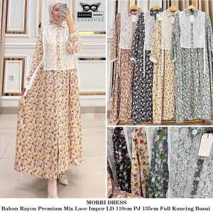 Dress Rayon Premium Mix Lace Import LD 110cm PJ 135cm Kancing Aktif Busui