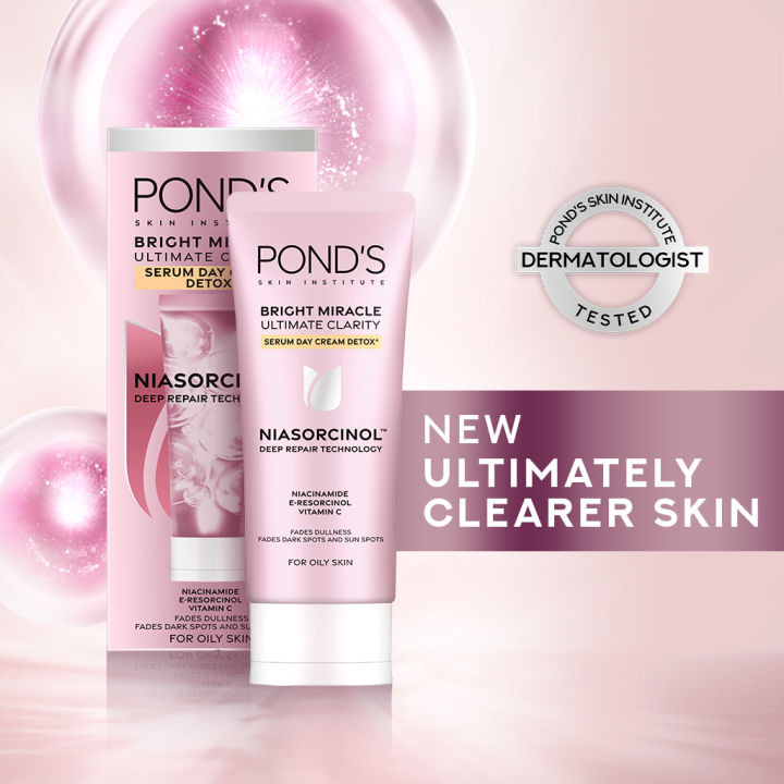 POND's Bright Miracle Day Cream Detox Niasorcinol 40G - Moisturizer for Face, Brightening, & Skin Care
