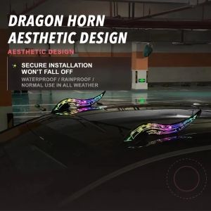 ZENGD 1Pair 32 LED Light Modes Dragon Horn Car Roof Fins Waterproof Touch Dimmable Car Exterior Decoration Drill-Free Installation Luminous Car Arc Light Car Roof Decoration
