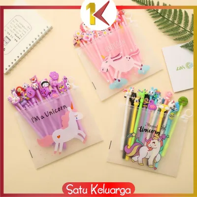 SK-A15 Pulpen Gel Karakter Lucu Set Isi 20PCS Pena FREE Zipper Pouch Tempat Pensil Transparan Murah