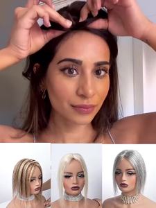 【B.Q】7*11-20/25/30/35cm 100% Human Hair Piece Brown and Blonde Hair Topper Hair Replacement Cover White Hair Breathable And Lightweight Wig Increase Hair Volume For Woman