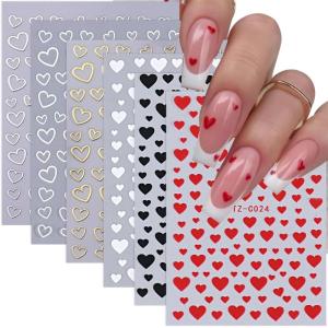 Heart Nail Art Stickers Love Hearts Nail Decals 3D Adhesive Red Love Heart Designs Nail Stickers for Women Girls Gifts