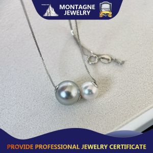 Montagne Jewelry 18k Pure White Gold Necklace Two Color Design Fine Jewellery Natural 9-10mm 7-7.5mm Akoya Pearl Necklace Pendant