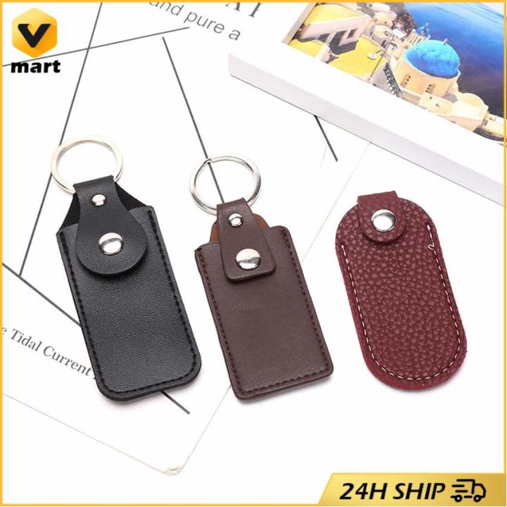 Leather U Disk Storage Bags Protective Cover Key Holder Black Bag
