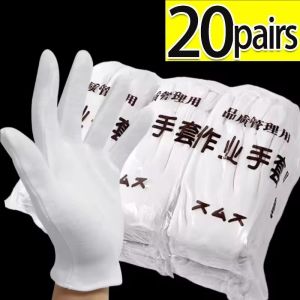 10/50Pairs White Cotton Gloves / Soft Breathable Protective Gloves / Full Finger Etiquette Sleeve / Elastic Work Mitten for Jewelry Inspection Eczema Spa