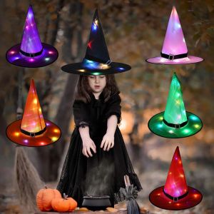 STKE Kid Toy Creative Party Supplies Glow in Dark Pointed Cap Halloween Gift Cosplay Accessory With LED Light Halloween Witch Hat Decoration Prop