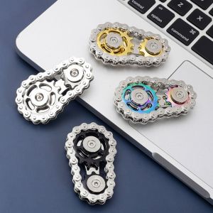 IPIE2 Spinning Top Fidget Spinner Gyroscope Chains Gear Wheel Gear Chain Gyroscope Flywheel Fingertip Metal Hand Spinner Chain Gear Adult