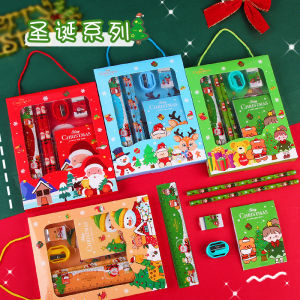 Christmas Stationery Gift Set Cute Santa Design School Supplies for Kids Holiday Back-to-school Rewards