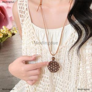 [COD] Modingdue Bohemian Handmade Wooden Straw Woven Heart Moon Long Pendant Necklaces Adjustable Rope Chain Chokers For Women Birthday Gift