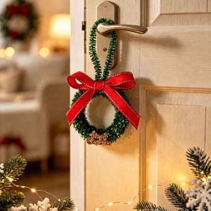 BLISSFUL Plush Christmas Wreath Pendant Handmade with Bell Mini Christmas Wreath Merry Christmas Exquisite Christmas Hanging Decoration Christmas Tree