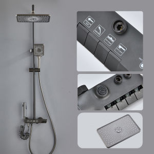 Grey Shower Set 4 in 1 Stainless Hot and Cold Bathroom Shower Complete Set With Faucet Shower Faucet Bath Shower For Bathroom Set Shower Head Rainfall Set Shower Head With Hose Set Bidet Hose Shower Heater Faucet With Shower