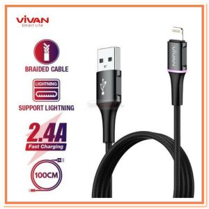 Vivan Kabel iPhone Lightning 2.4A Led Light Quick Charge 100cm VDL100