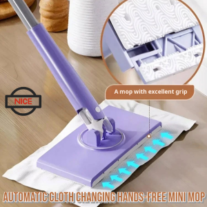 Automatic Cloth Changing Hands-Free Mini Mop Compatible with Face Towels Portable 360°Rotating Compatible With Towels Disposable Wipes
