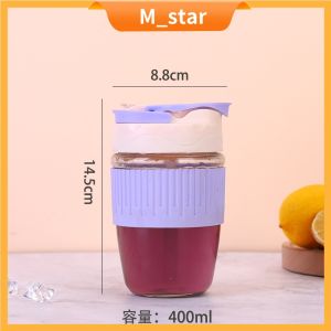 Gelas Tumbler Kaca Bening 400ml / Gelas Mug dengan Tutup Anti Tumpah / Botol Minum Kaca Gratis Sedotan