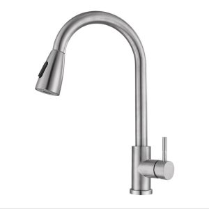 Keran Wastafel Keran Tarik Dapur  Keran Cuci Piring Fleksibel  Stainless SUS 304 Hitam / Perak