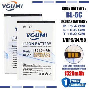 VOUMI BL-5C BL5C Baterai Battery Double IC Power high Capacity Nokia Jadul N105  N110  N103  1100 1110 1110i N1112 1200  1209 1600 1650 2280 2300 2310 2626 3100 3109  Classic