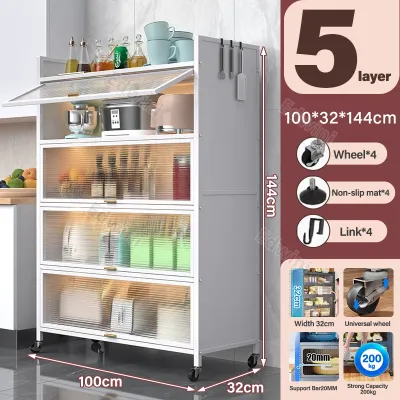 Kitchen dust cabinet 3/4/5 Layers Kitchen Rack Rustproof Storage Cabinet Carbon Steel Multi-function Rack Enclosed Rack