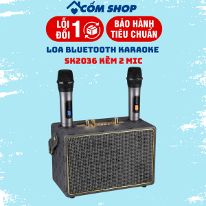 (Full bộ kèm 2 mic) Loa Bluetooth SK-2036  Có Sẵn 2 Micro Không Dây  Hát Karaoke Nghe Nhạc Bass Cực Đỉnh