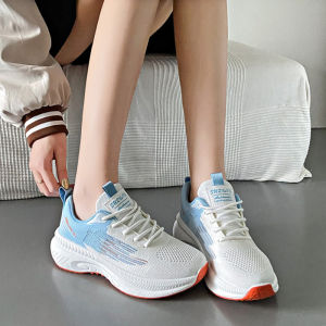 ⚡Amandad Stores⚡รองเท้าผ้าใบผู้หญิง พื้นหนา เพิ่มความสูง 4.5 ซม. รองเท้าวิ่งแฟชั่นผูกเชือกนุ่ม แต่เพียงผู้เดียว รองเท้าผ้าใบถักระบายอากาศในฤดูร้อน