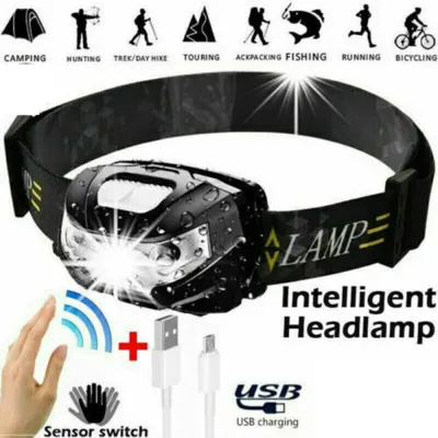 Super Bright Waterproof Headlight Intelligent Sensor Fishing USB Torch Flashlight Head Light Headlamp