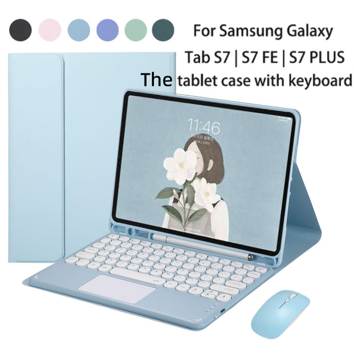 Samsung s7 fe tablet case with keyboard Touchpad tablet round