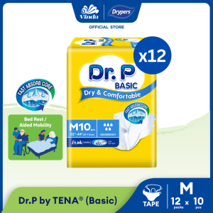 Dr. P Basic Adult Diaper M10/L8/XL8 (12 Packs) - Soft Breathable (Tape)