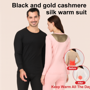 Thermal Suit Thickened Warm Clothes and Pants Black Gold Wind-blocking Closure Moisturizing Care